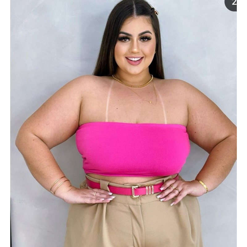 CROPPED TOP FAIXA PLUS SIZE COM BOJO em Oferta na Shopee