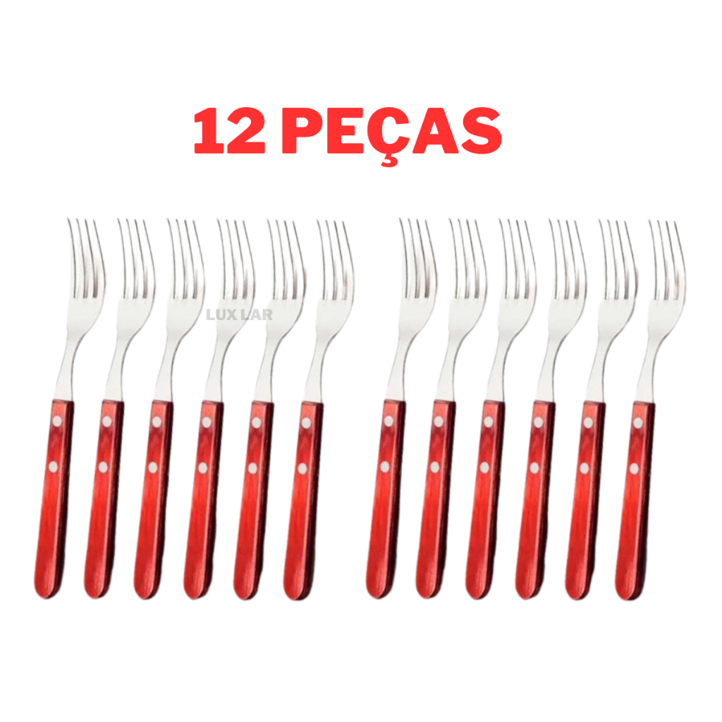 Garfos de Cozinha 12 ou 6 Peças Aço Inox Talher Grande Cabo Madeira Faqueiro em Oferta na Shopee