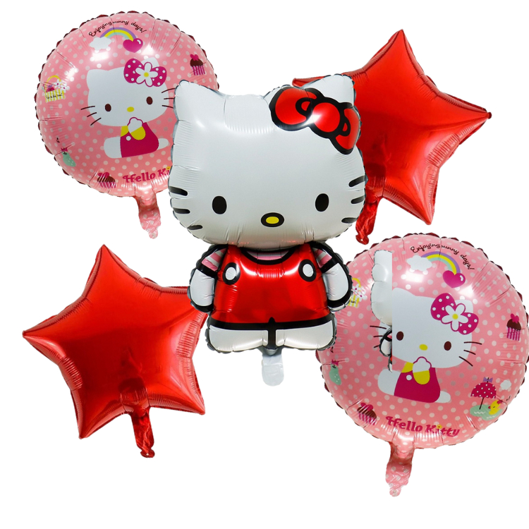 Kit 5 Balão Hello Kitty Vermelho+ 2 Balão Redondo+ 2 Estrela Metalizados em Oferta na Shopee