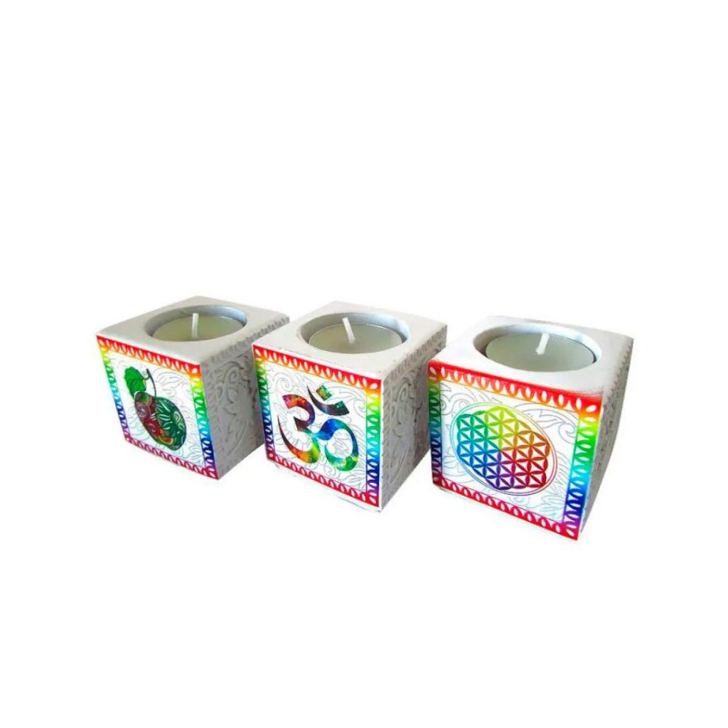 Imagem Kit 3 Porta Velas Quadrados dos Chakras Zen 5,5cm/meditaçao/castiçal