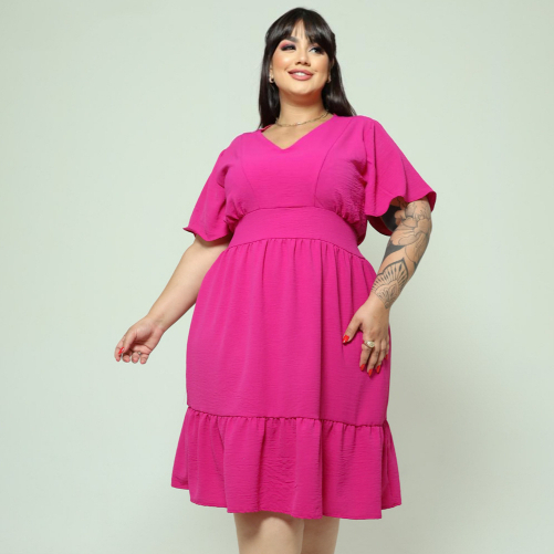 Vestido Curto Plus Size Manga Curta em Oferta na Shopee