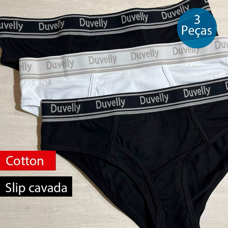 kit 3 pç cueca slip masculina cavada em cotton com abertura na frente.