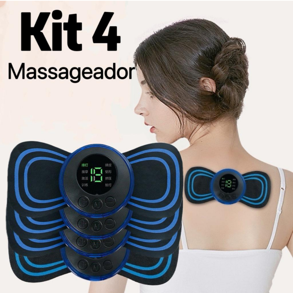 Kit 4 Massageador Mini EMS Estimulador Elétrico por Impulso Cervical Lombar e Corpo