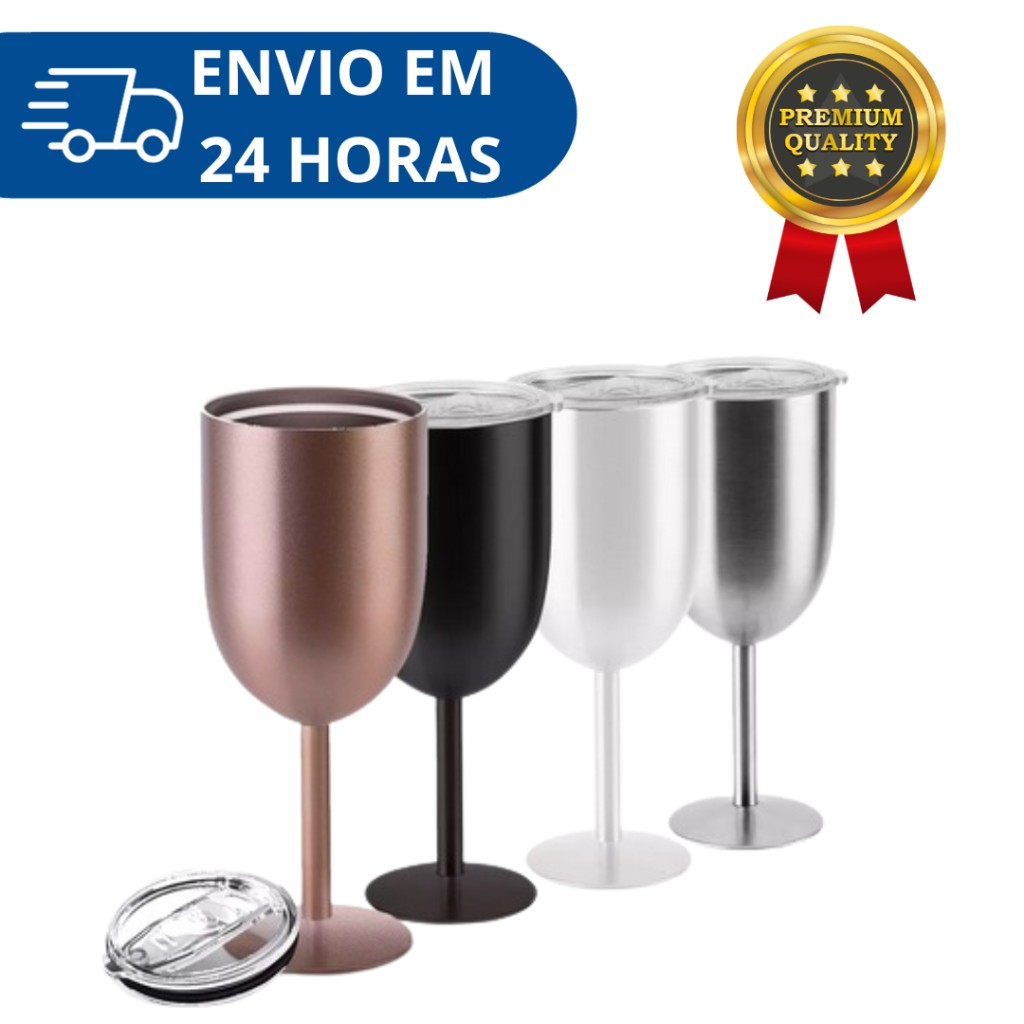 Taça Gin Drinks Vinho Bebidas Parede Dupla Térmica Com Tampa 480ml Festa Bar