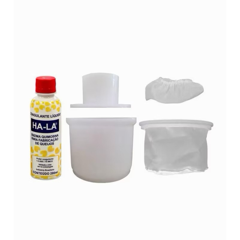 Kit Coalho mais Forma Queijo Minas Cp800 gramas Prensa Dessorador Touca Coalho