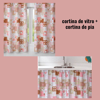 Kit Cortina para Vitro de Cozinha 2,00x1,30 + Cortina para Pia 1,40x0,80 —Tecido Oxford estampado em Oferta na Shopee