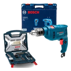 Kit Furadeira Impacto Bosch GSB 550 RE 110v + X-Line 103 Pcs Pontas e Brocas