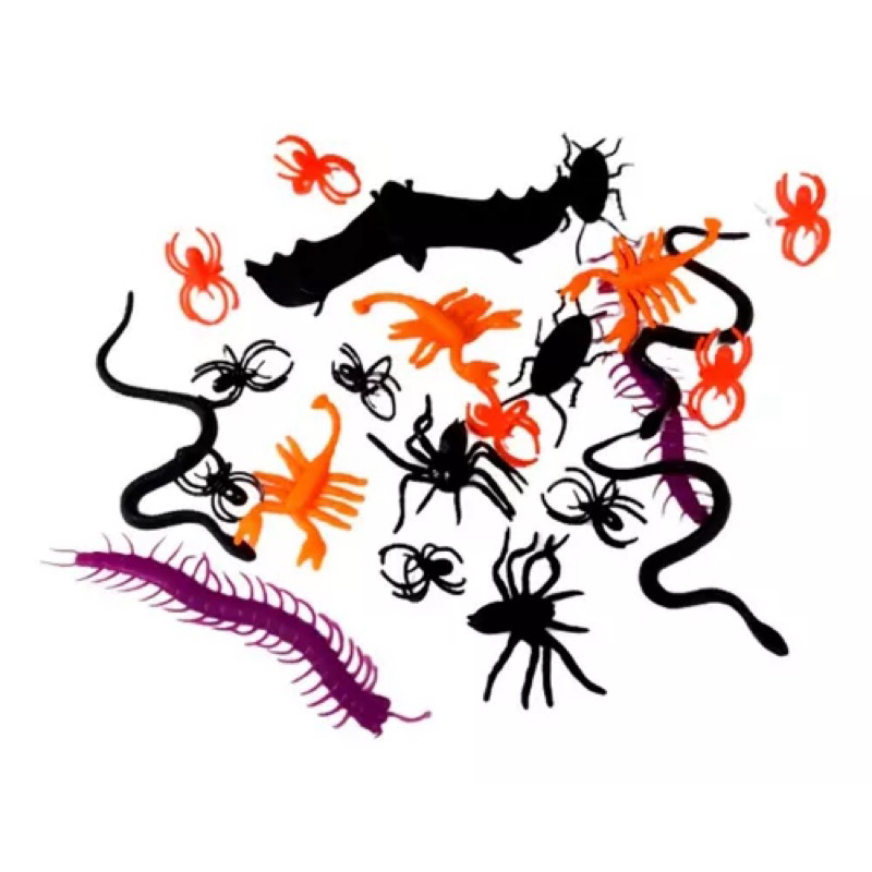 24 Insetos Borracha Sortidos Coloridos Plástico Halloween Bichinhos Aranha Morcego Escorpião