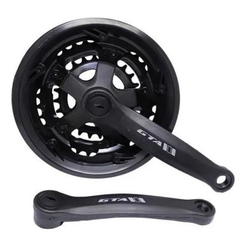 Pedivela triplo (coroa/engrenagem) 28/38/48 dentes braço de aço 170mm preto com protetor de corrente