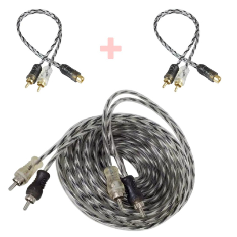 Kit Cabo RCA Injetado Rca 5 Metros + 2 Cabos Y Som Automotivo Injetado Carro Para Modulo Amplificador