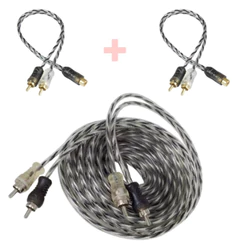 Kit Cabo RCA Injetado Rca 5 Metros + 2 Cabos Y Som Automotivo Injetado Carro Para Modulo Amplificador