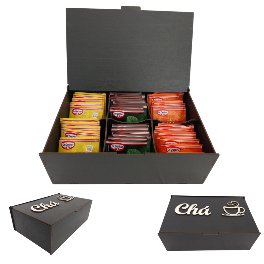 Caixa porta sache chá cozinha 26x17x9cm Preto +Mimo Surpresa