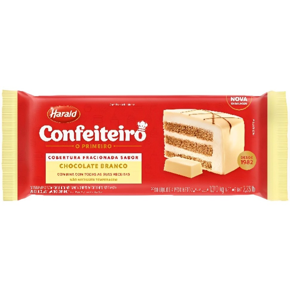 Cobertura Confeiteiro Chocolate Branco em Barra 1,01kg Harald em Oferta na Shopee