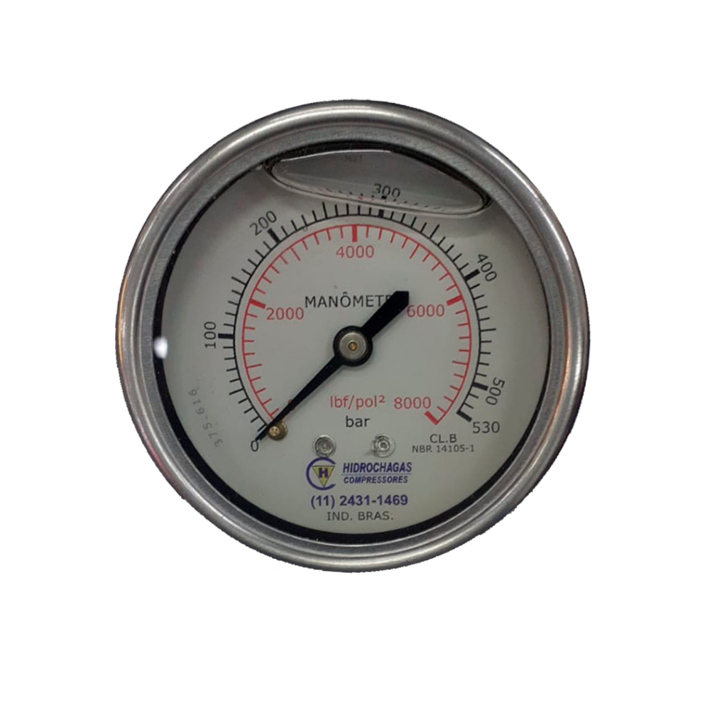Manômetro de Pressão 1/4″ Horizontal 8000 Lbf/cm² 530 Bar Com Glicerina