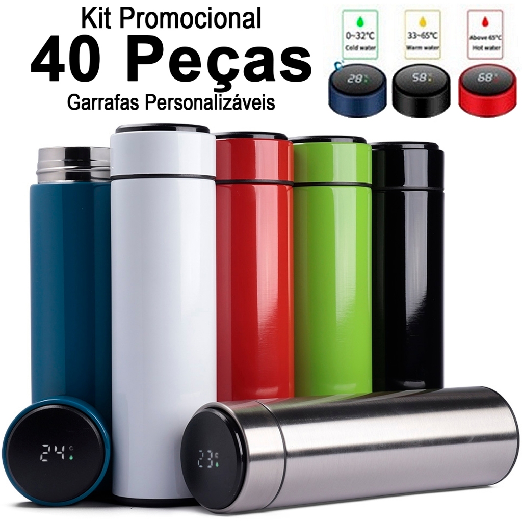 Kit 40 Garrafa Térmica 500ml Com Visor de Temperatura (Atacado/Fornecedor)