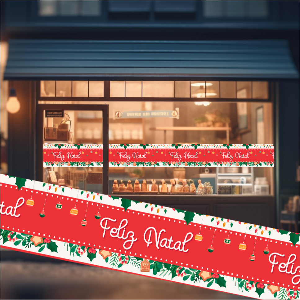 Vitrine NATAL  002_VERMELHO_2 FAIXAS - Faixa Adesiva para Parede, Vitrine, Janela, Porta, Papel de Parede -  2 metros
