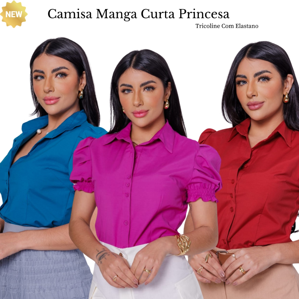 Camisa Camisa Feminino Social Branca Manga Curta Liso em Oferta na Shopee