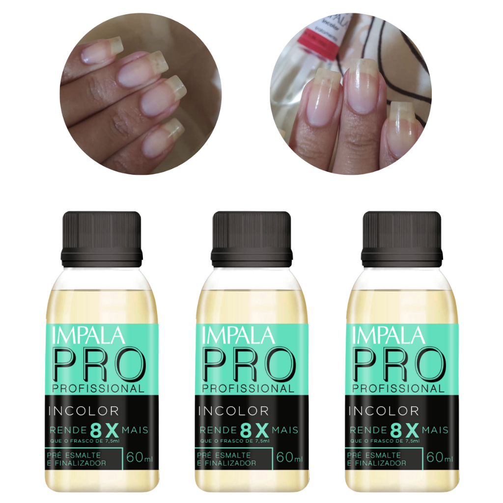 Kit 3 Frascos de Esmaltes Base Incolor Impala Tratamento Linha Profissional de 60ml em Oferta na Shopee