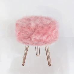 Puff Banqueta Para Bancada De Make Pelúcia Rosê Pés de Ferro Preto