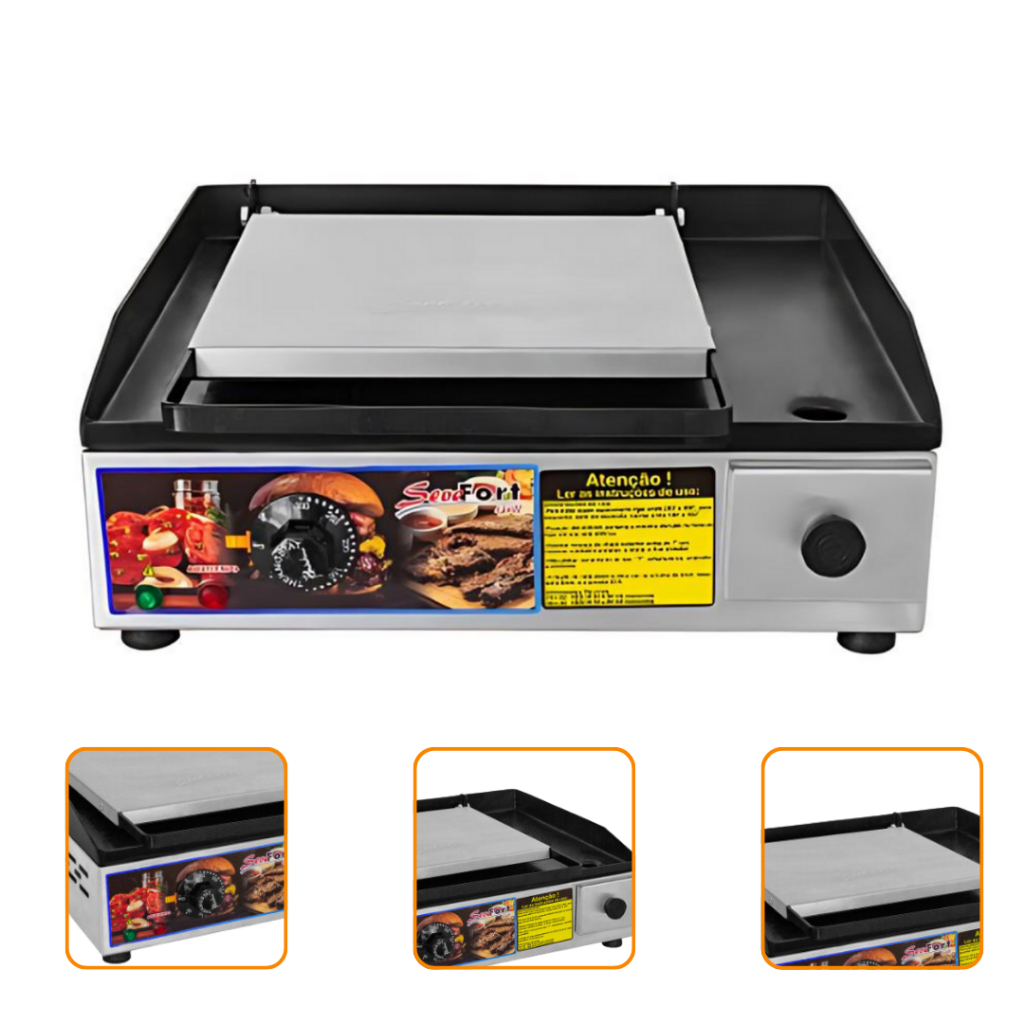 Chapa Chapeira 40x35 Elétrica 110v ou 220v Em Inox Com Abafador Prensa Para Lanche Hambúrguer Cachorro Quente