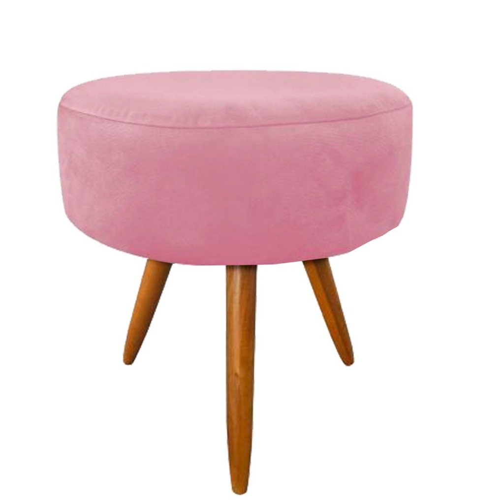 Puf, Puff Para Sala Redondo Pé Palito Suede Rosê