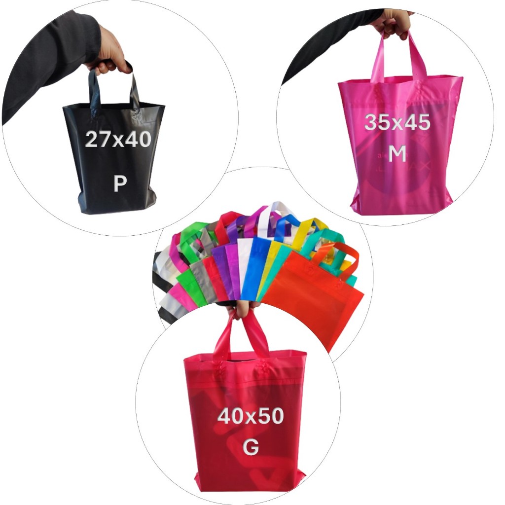 kit com 25 Sacolas plásticas Alça Fita  tamanhos 27x30 , 30x35 e 40x40  em Alta Densidade para lojas em Oferta na Shopee