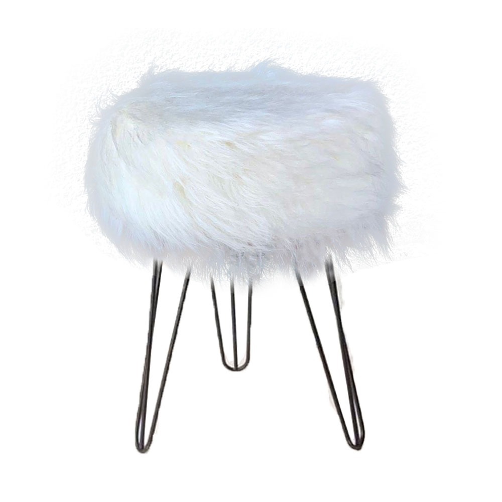 Puf, Puff Para Sala, Pelo Alto Branco, Hall De Entrada Top