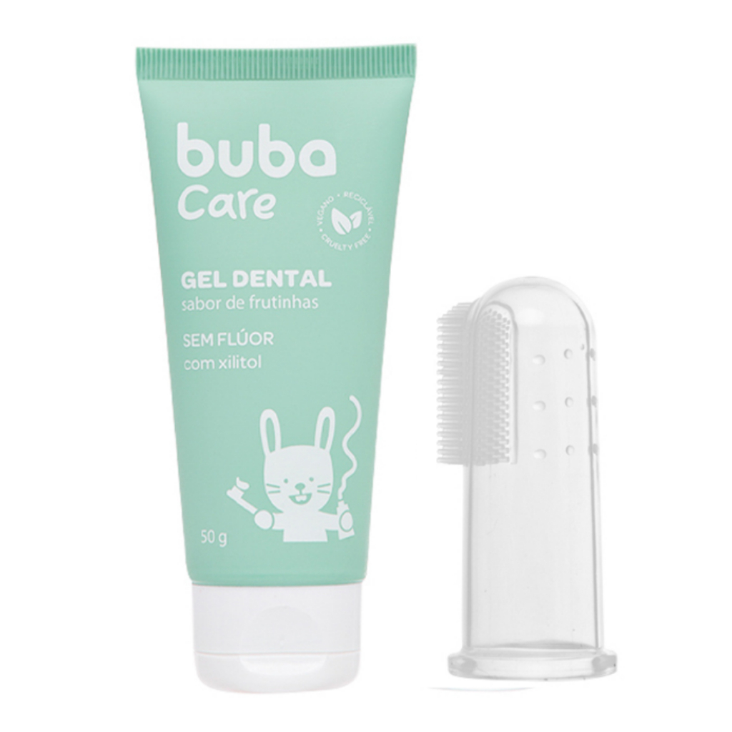 Gel Dental para Bebe com Extrato de Camomila e Escova Massageadora Buba Care 100% Vegano sem açúcar