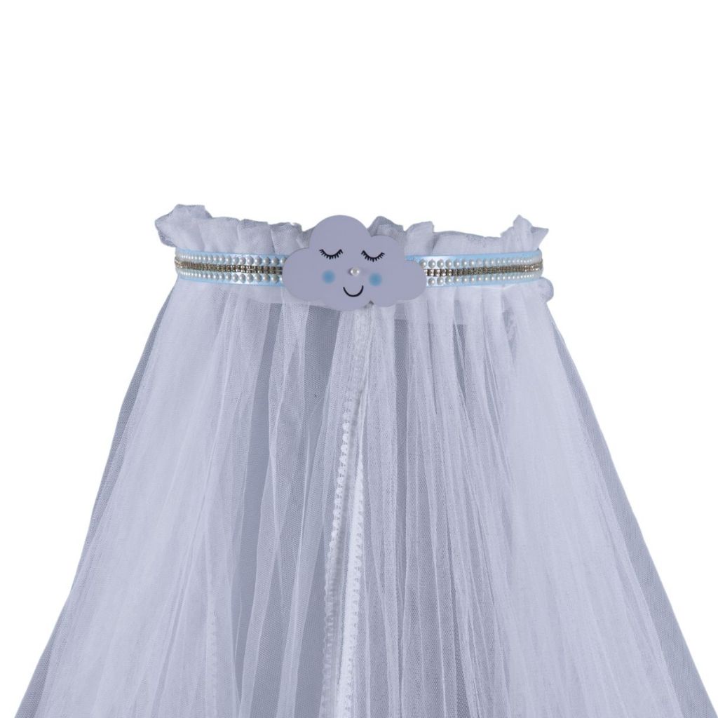 Dossel Mosquiteiro Parede Quarto Bebe Menino Berço Americano Nacional Filo Tule Nuvenzinha Azul