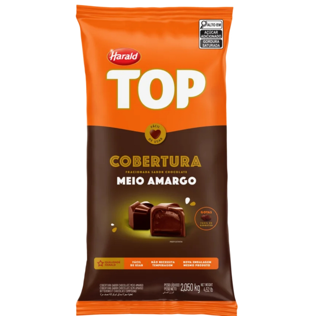 Cobertura TOP Fracionada Chocolate Meio Amargo em Gotas 2,05kg Harald