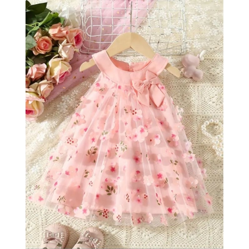 Vestido infantil longo jardim das flores bosque rosa menina aplique de flores aniversário casamento