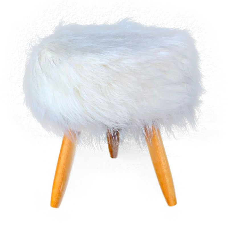 Puff Puf Madri Pelúcia Branco Luxo Para Decoração De Sala E Quarto