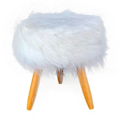Puff Puf Madri Pelúcia Branco Luxo Para Decoração De Sala E Quarto