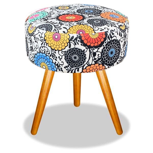 Puff Banqueta Magnus Redondo Mandala Clara Pés Castanho Top