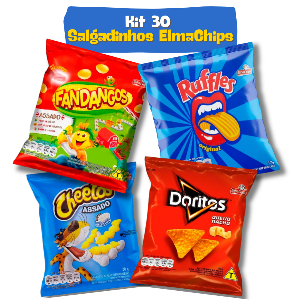 Kit 30 Salgadinho Elma Chips - Doritos / Ruffles / Fandangos / Cheetos