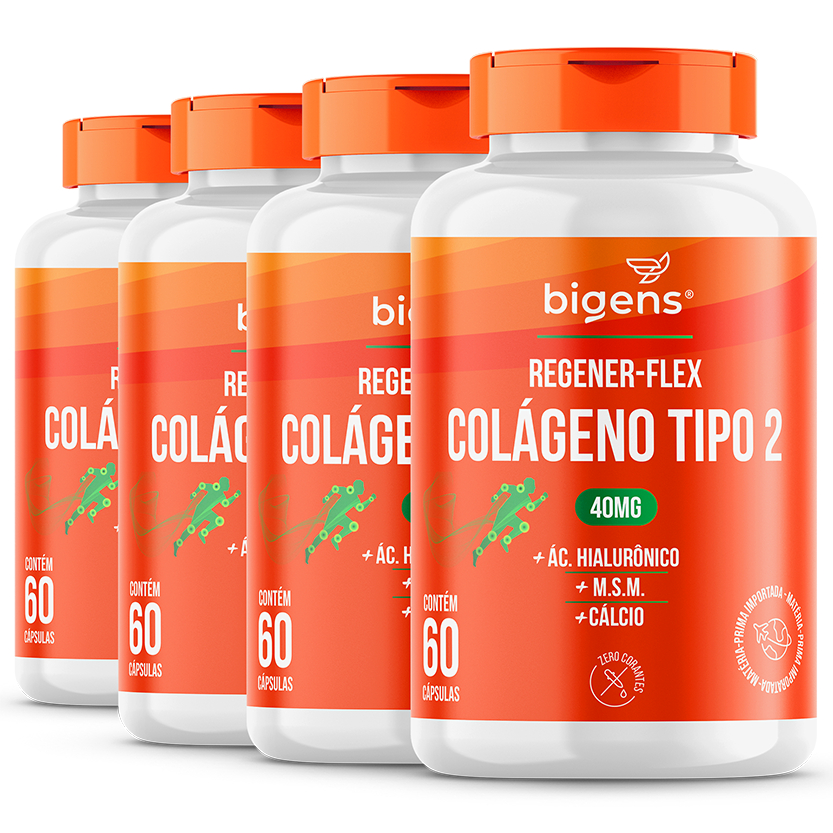 KIT C/ 4X BIGENS REGENER FLEX COLÁGENO TIPO II 60 CAPS em Oferta na Shopee