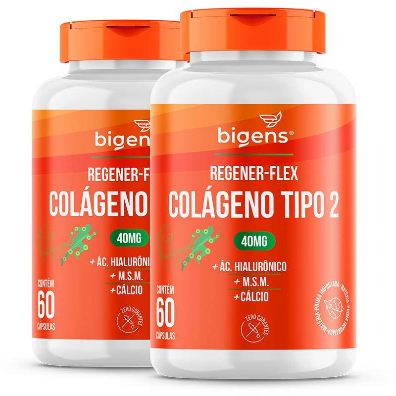 KIT C/ 2X BIGENS REGENER FLEX COLÁGENO TIPO II 60 CAPS em Oferta na Shopee