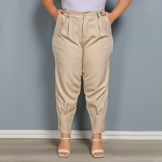 Calça Feminino Cenoura Detalhes De Dobrados Com Bolso e Zíper Alfaiataria Plus Size em Oferta na Shopee