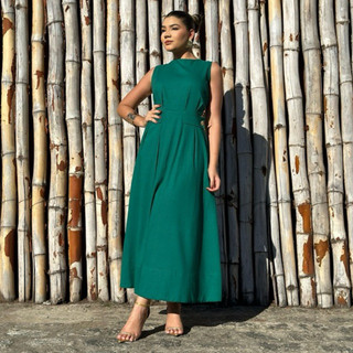 Vestido Midi Elegante / Vestido Moda Modesta / Vestido de Festa Em Linho