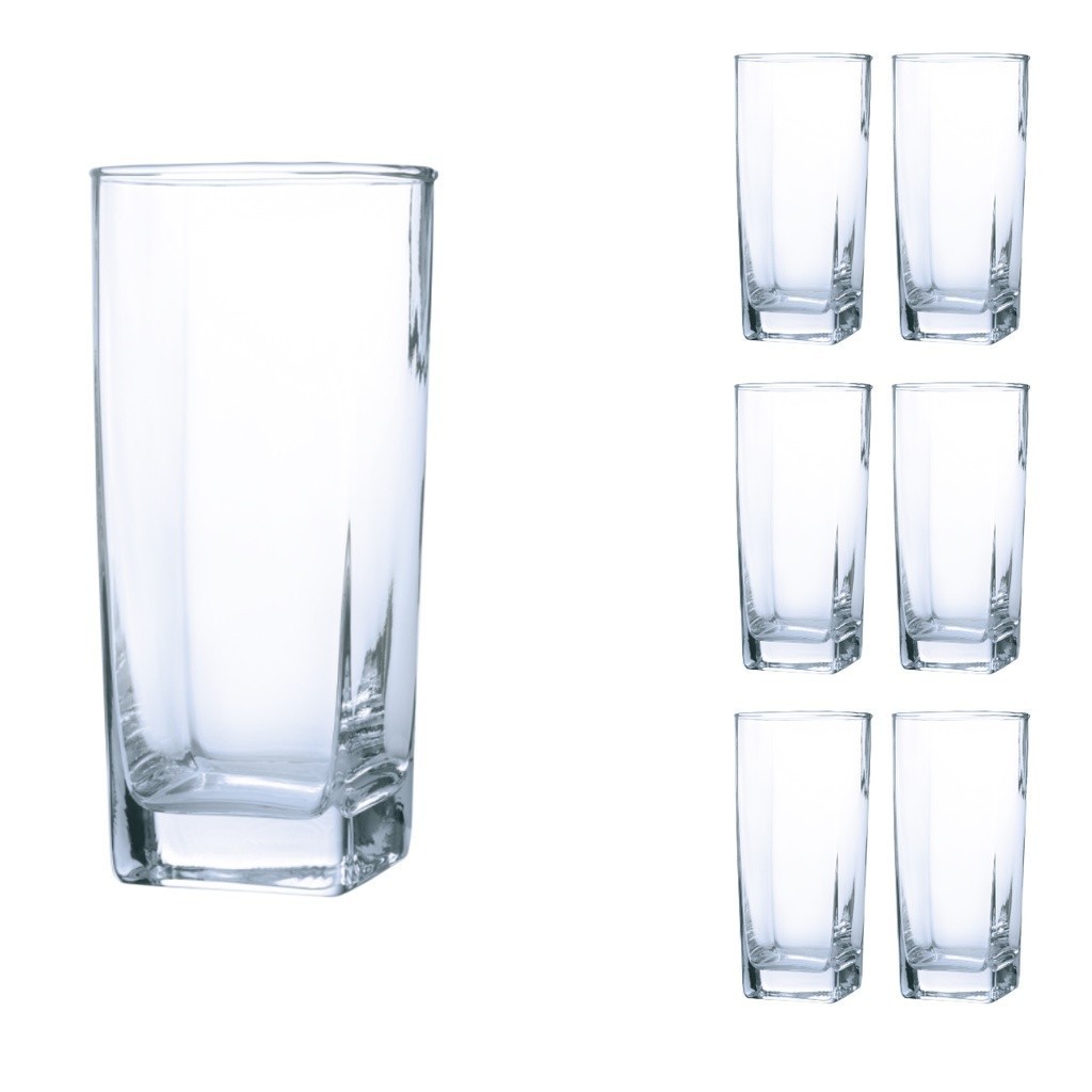 Jogo De 6 Copos de vidro 320ml Quadrado Texas Luxo Transparente ou copo Arizona redondo