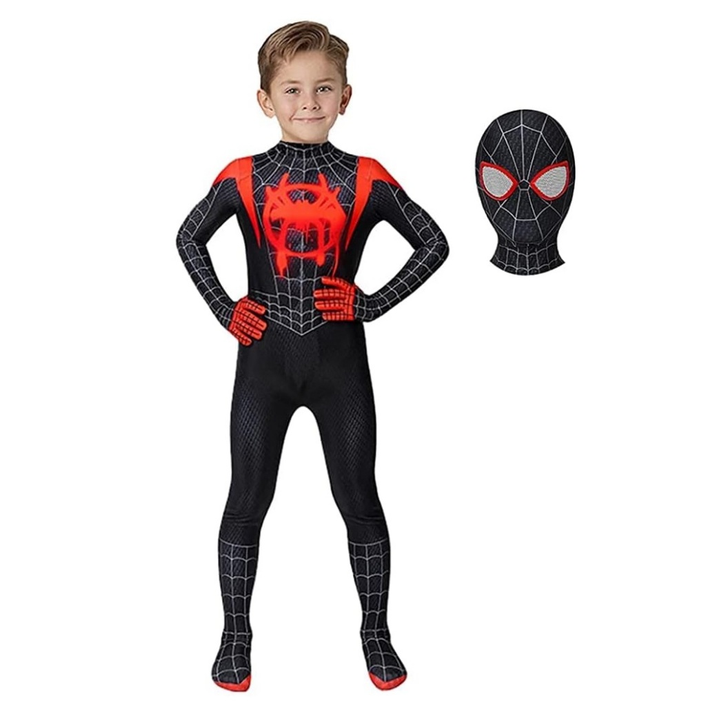 Fantasia Infantil Homem Aranha Verso Miles Morales Preta com Lentes Acrílico Para Crianças Festas e Aniversários em Oferta na Shopee
