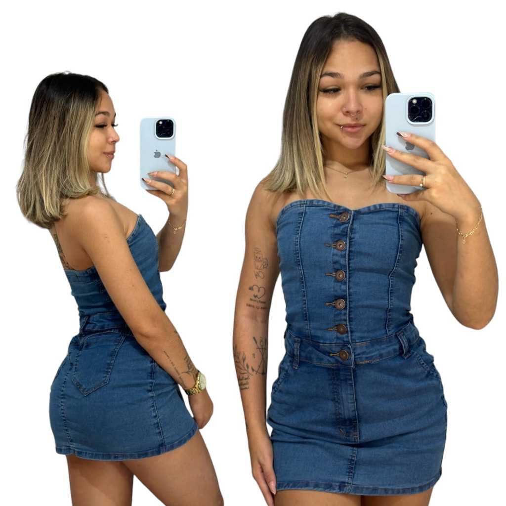 Mini Vestido Jeans Tomara Que Caia Curto Com Lycra em Oferta na Shopee
