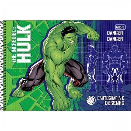 CADERNO DE CARTOGRAFIA E DESENHO ESPIRAL CAPA DURA HULK 80 FOLHAS TILIBRA
