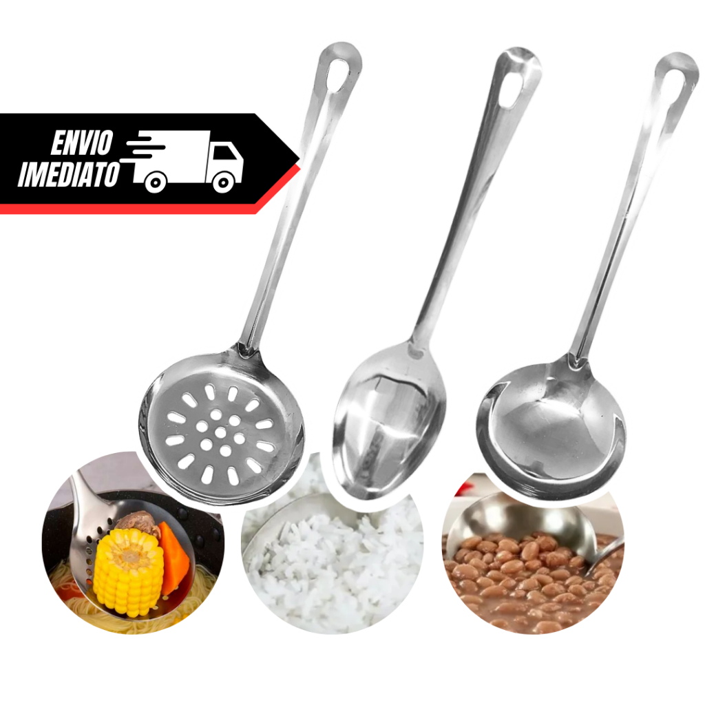 Cozinha Kit 3 Utilidades para Cozinha ESCUMADEIRA Colher de Arroz Concha Comida Cozinha Feijão