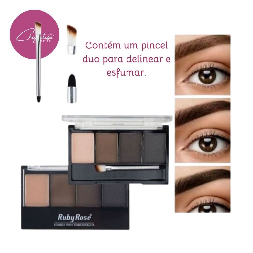 Paleta De Sombra Para Sobrancelha Ruby Rose 3 Tons + Pastinha Maquiagem Barata