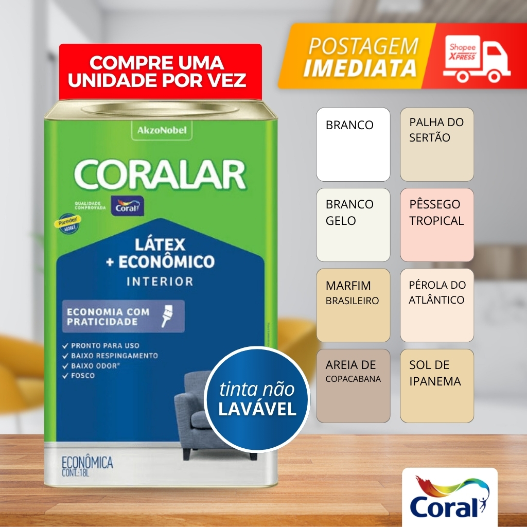 Tinta Latex Economica Coralar Paredex Secagem Rapida 18 Litros Coral | quarto, sala, áreas internas