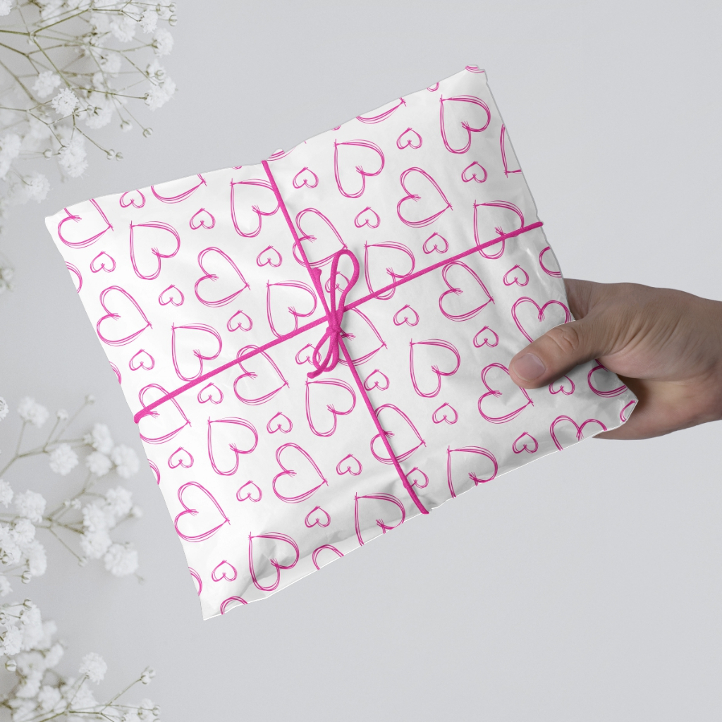 Papel Seda Estampado Coração Rosa - 50 unid em Oferta na Shopee
