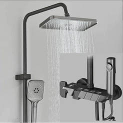 Chuveiro Ducha 4 Saídas Misturador Termostato Digital Mão Ducha Chuveiro Deslizante Fixaçãos Preto