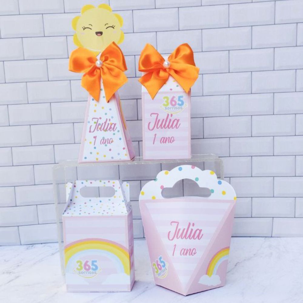 kit festa de aniversário 365 Sorrisos Menina - lembrancinha - festa infantil - caixinha personalizada - mesversario