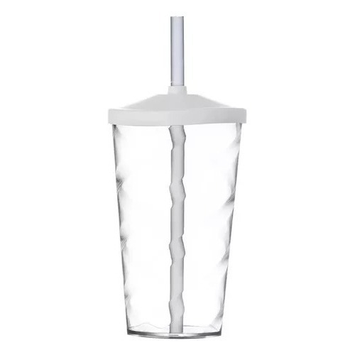 Kit Com 15 Copos Acrílico 400 Ml Tampa E Canudo Transparente